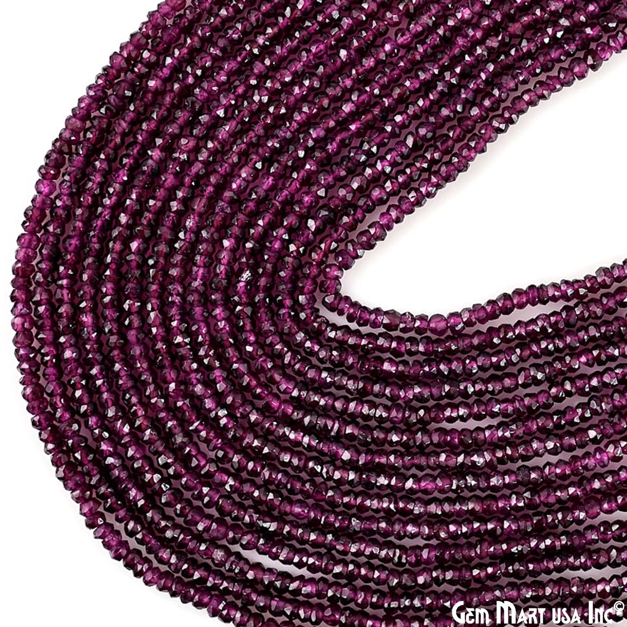 Gemstone Rondelle Bead Strands, Round Faceted, Polished Beads, Handmade Rondelle Beads, 12.5-inch, 3-4mm Round Strands for DIY Jewelry Making, GemMartUSA (70002)